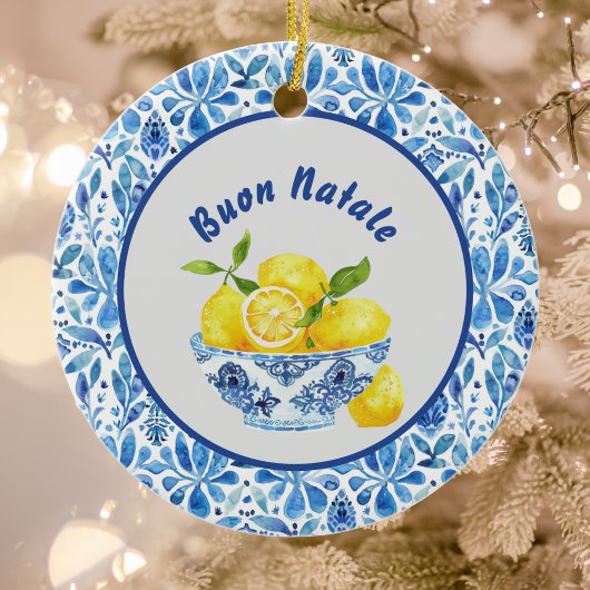 Lemon Mediterranean Buon Natale Azulejo Blue Toile Keramisch Ornament
