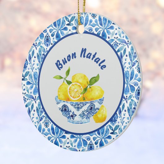 Lemon Mediterranean Buon Natale Azulejo Blue Toile Keramisch Ornament