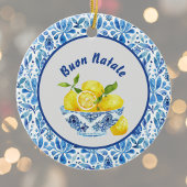 Lemon Mediterranean Buon Natale Azulejo Blue Toile Keramisch Ornament