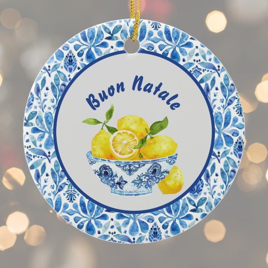 Lemon Mediterranean Buon Natale Azulejo Blue Toile Keramisch Ornament