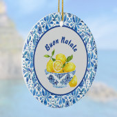 Lemon Mediterranean Buon Natale Azulejo Blue Toile Keramisch Ornament