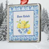 Lemon Mediterranean Buon Natale Azulejo Blue Toile Metalen Ornament
