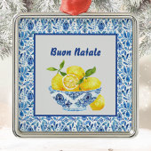 Lemon Mediterranean Buon Natale Azulejo Blue Toile Metalen Ornament