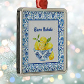 Lemon Mediterranean Buon Natale Azulejo Blue Toile Metalen Ornament