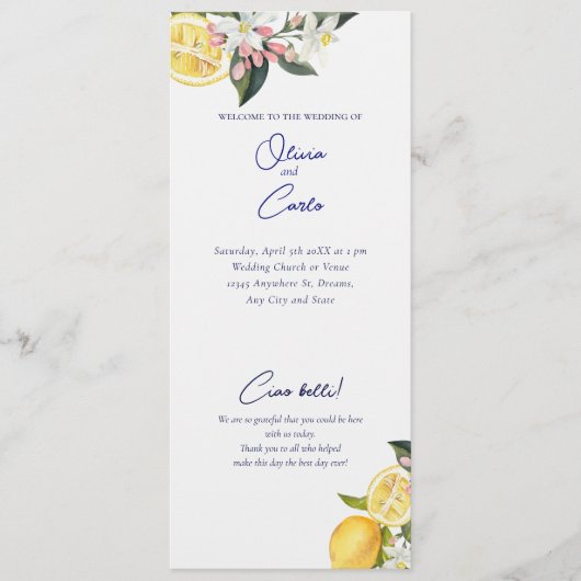 Lemon Mediterranean Ceremony Wedding Programmakaart (Voorkant)