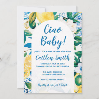 Lemon Mediterranean Ciao Baby shower Uitnodiging
