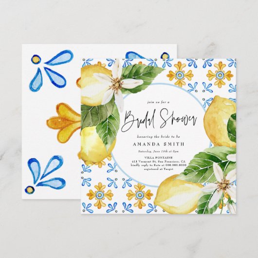 Lemon Mediterranean Italy Blue Tegels Vrijgezellen Kaart (Voorkant / Achterkant)