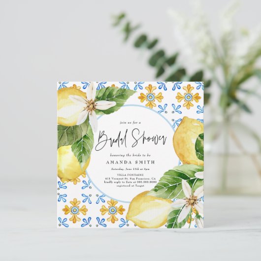 Lemon Mediterranean Italy Blue Tegels Vrijgezellen Kaart (Staand voorkant)