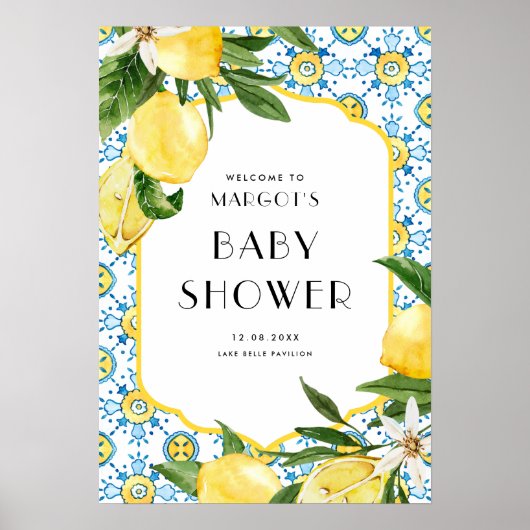 Lemon Mediterranean Summer Baby shower Welkom Poster (Voorkant)
