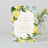 Lemon Mediterranean Summer Couples Shower Folie Uitnodiging (Staand Voorkant)