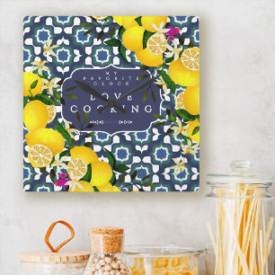 Lemon Mediterranean Tegel Navy Vierkante Klok