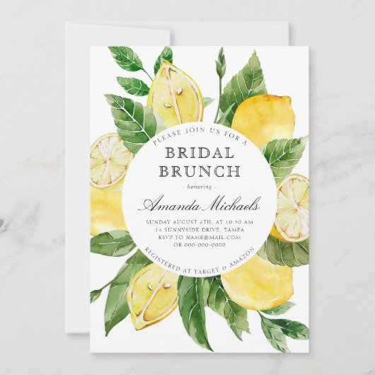 Lemon Mediterranean Yellow Bridal Brunch Shower Kaart (Voorkant)