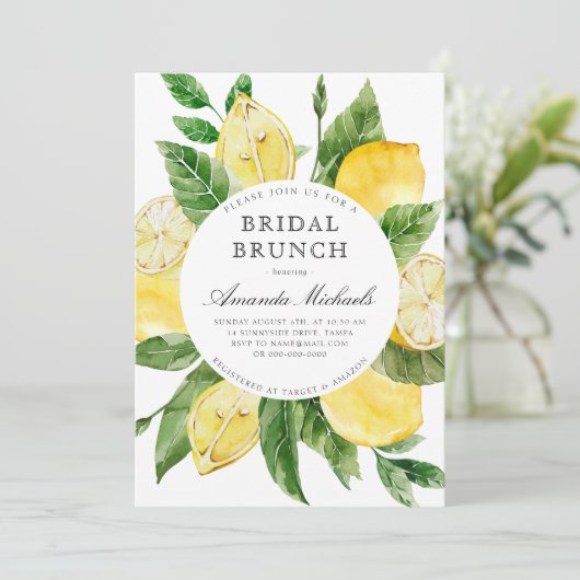Lemon Mediterranean Yellow Bridal Brunch Shower Kaart (Staand voorkant)
