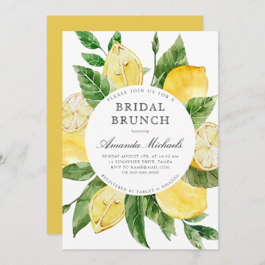 Lemon Mediterranean Yellow Bridal Brunch Shower Kaart (Voorkant / Achterkant)