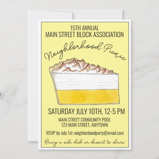 Lemon Meringue Pie Slice Picnic Cookout Potluck Kaart (Voorkant)