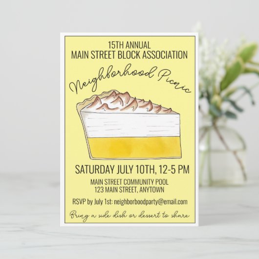 Lemon Meringue Pie Slice Picnic Cookout Potluck Kaart (Staand voorkant)