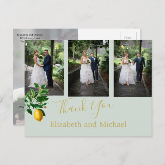 Lemon Mint Green Elegant Wedding Bedankt Briefkaart (Voorkant / Achterkant)