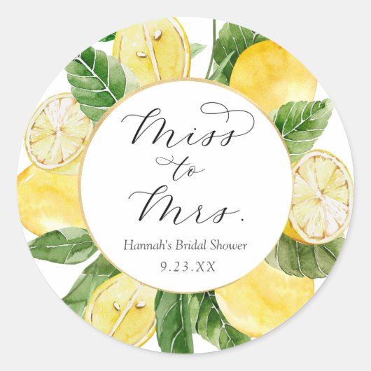 Lemon Miss naar Mrs Bruiloftsfeest Ronde Sticker (Voorkant)