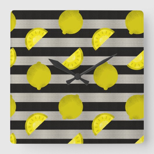 Lemon Modern Black & White Stripes Vierkante Klok (Voorkant)