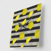 Lemon Modern Black & White Stripes Vierkante Klok (Hoek)