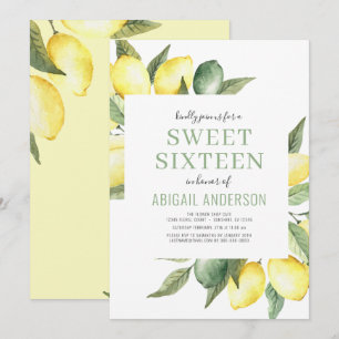 Lemon Modern Citrus Sweet Sixteen Birthday Kaart