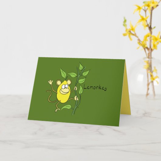 Lemon Monkey Monkey Wenskaart Kaart (Gele Bloem)