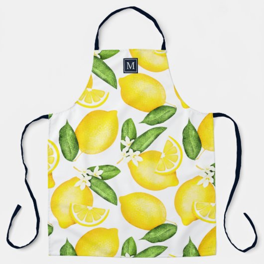 Lemon Monogram Botanisch Geel Groen Schort (Voorkant)