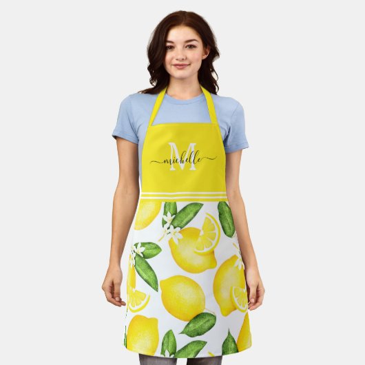 Lemon Monogram Botanisch Geel Schort (Gedragen)
