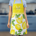 Lemon Monogram Botanisch Geel Schort<br><div class="desc">Dit monogrampron kenmerkt een citroenpatroon van de waterverf met stevig geel bij de bovenkant waar uw initiaal en naam kan worden toegevoegd.</div>