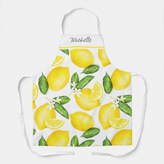 Lemon Monogram Botanisch Patroon Schort (Voorkant)
