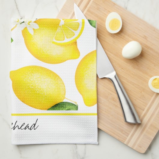Lemon Monogram Botanisch Patroon Theedoek (Quarter Fold)