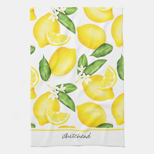 Lemon Monogram Botanisch Patroon Theedoek (Verticaal)