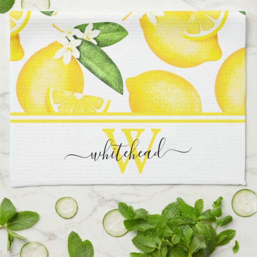 Lemon Monogram Botanisch Wit Theedoek (Gevouwen)