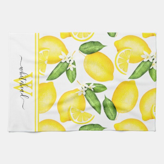 Lemon Monogram Botanisch Wit Theedoek (Horizontaal)
