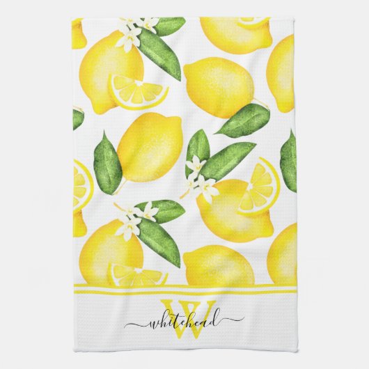 Lemon Monogram Botanisch Wit Theedoek (Verticaal)