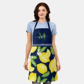 Lemon Monogram Botanische marineblauw Schort (Gedragen)