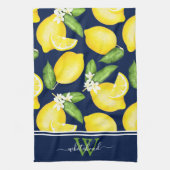 Lemon Monogram Botanische marineblauw Theedoek (Verticaal)