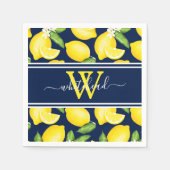Lemon Monogram Citrus Pattern Blue Servet (Voorkant)