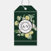 Lemon Monogram Emerald Green Wedding Cadeaulabel (Voorkant)