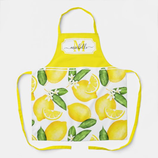 Lemon Monogram Initiaal Botanisch Geel Citrus Schort (Voorkant)