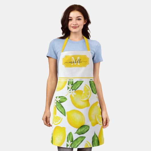 Lemon Monogram Initiaal Botanisch Geel Schort (Gedragen)