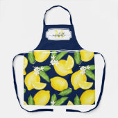 Lemon Monogram Initiaal Citrus Navy Blue Schort (Voorkant)