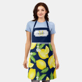 Lemon Monogram Initiaal Citrus Navy Blue Schort (Gedragen)