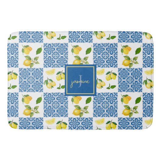 Lemon Monogram Naam Frans Land Tegel Patroon Badmat (Voorkant)
