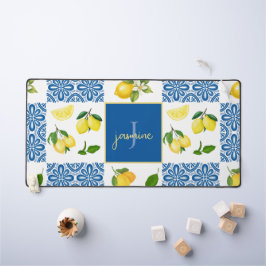 Lemon Monogram Naam Frans Land Tegel Patroon Bureaumat