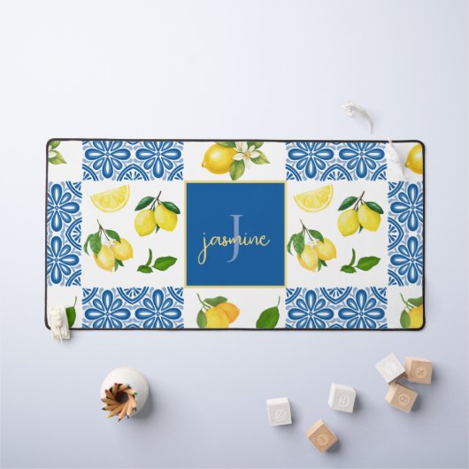 Lemon Monogram Naam Frans Land Tegel Patroon Bureaumat (Kindertafel)