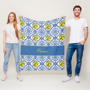 Lemon Monogram Naam Franse Landelijke Tegels Patro Fleece Deken