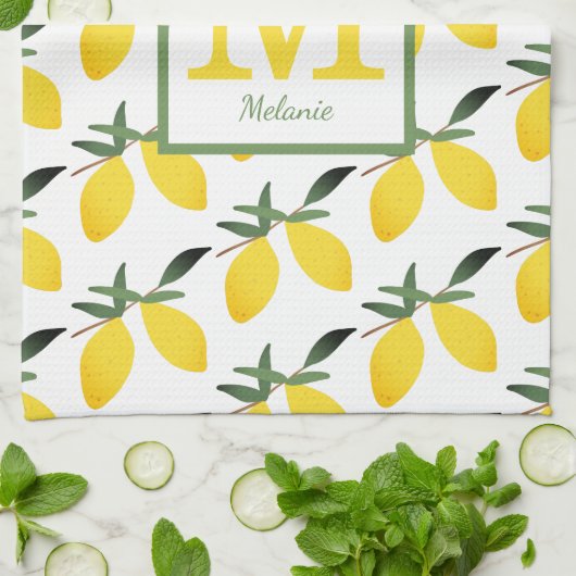  Lemon Monogram Naam Keukenhanddoeken (Gevouwen)