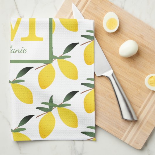 Lemon Monogram Naam Keukenhanddoeken (Quarter Fold)