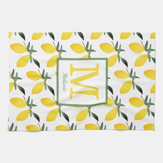 Lemon Monogram Naam Keukenhanddoeken (Horizontaal)